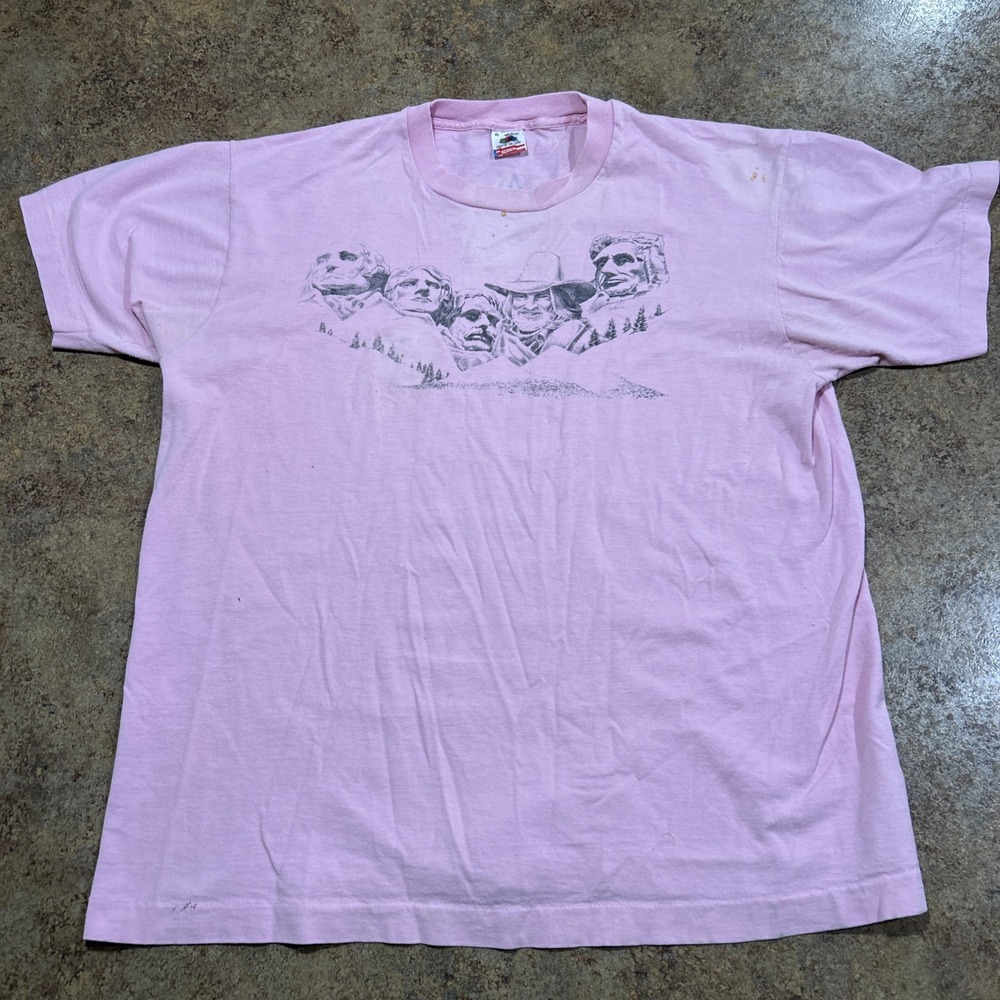 Vintage 80s Willie Nelson Mt Rushmore Shirt Xl Rare Single Stitch Pink